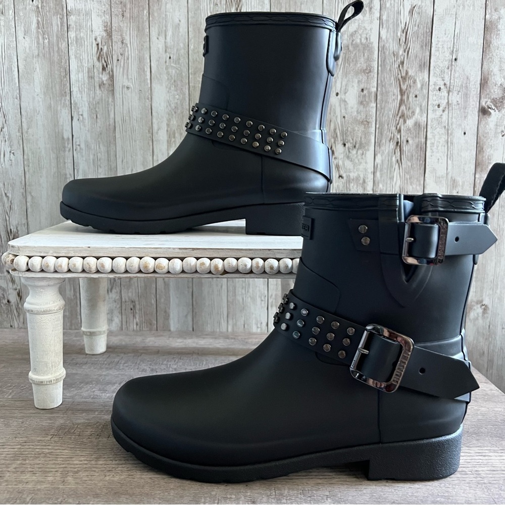 Hunter Refined Bike Boot Black Studded Rain Boots NWOB Size 6